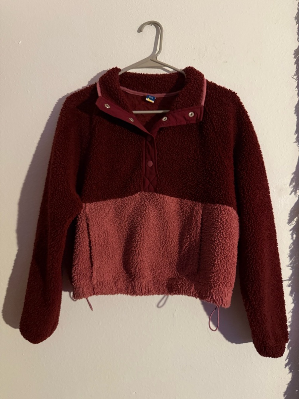 get after it • Two-Tone Sherpa Pullover Jacket - Rose & Burgundy • Womens XS